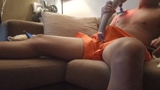 Half Naked boy got horny while using his massager and cum