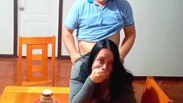 Stepmother caught by surprise while fucking on the dining room table