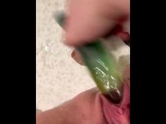 Fucking my tight pussy with a dildo until I drip all over the floor