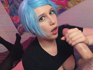 blue hair step sis sucks your cock and takes your cum