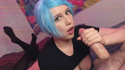 blue hair step sis sucks your cock and takes your cum