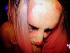 Sexy Milf Clown sucks a big dick before her silly clown pussy gets filled.