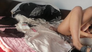 Amateur wife masturbates her pussy to orgasm. Amateur wife tries on clothes and cuts them off.