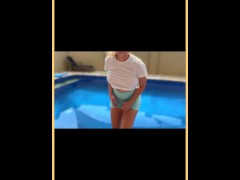 Wifey wet shirt in the pool with perfect braless tits