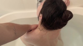 Asking to rub her back was just an excuse to suck him off - Blowjob in bathroom