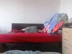 Amateur wife has fun trying on clothes and cutting them. Amateur wife dances naked around the house.