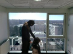 Pregnant amateur MILF in straitjacket fucked in public office building before work | Lily Corinth