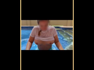 Wifey Wet Shirt in the Pool with Perfect Braless Tits