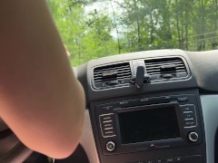 Public Sex.A Red-Haired Bitch Sat On A Dick and Went For A Ride Behind The Wheel of a car