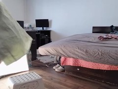 Sexy wife has fun testing clothes and cutting them off. Brunette dances naked around the house.