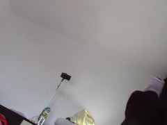 Sexy wife has fun testing clothes and cutting them off. Brunette dances naked around the house.