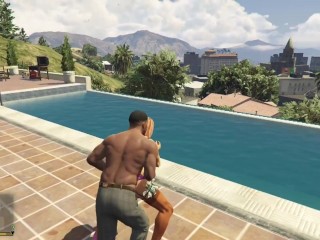 Franklin have Sex with a Stripper outside his Pool! Anal Sex! GTA Free Porn