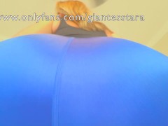 Giantess shrinks stepdad makes him a buttplug in shiny spandex shorts trailer