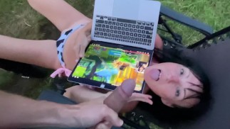 Cosplay gf Fucked Raw Gagged outside , Gamer-girl overload with cum & piss