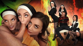 Three Horny Nuns Fuck the Devil Out of Him