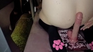 Juicy chubby femboy bouncing his thick booty on big dildo