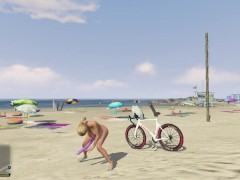 Tracey Rides Bike with a Big Black Dildo in the Beach and Masturbates! GTA Free Porn