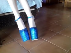 Ankle boots and blue very high heels