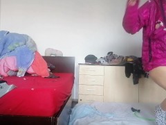 Sexy mom dances naked in the house.