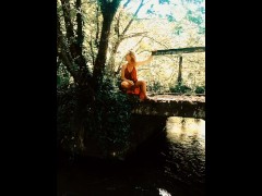 Cute petite girl pissing in nature.