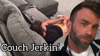 Jack off buddy stroking on the couch.