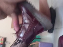 handjob with bootjob ballbusting until cumshot in my sexy combat boots