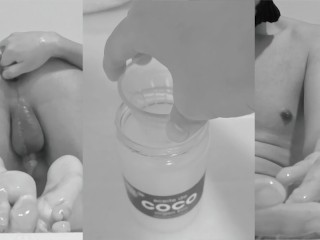 The Delicious Coconut • a Cute Teen uses his Coconut Oil as Lubricant.