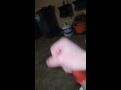 Loud moaning while jerking off into a condom in the garage! Risky noisy masturbating boy solo!