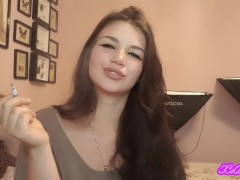 Teen latina brunette with blue eyes teases you with slow, seductive smoking