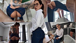 My Stepsister Was Going To An Interview But I Tore Her Jeans And Ass