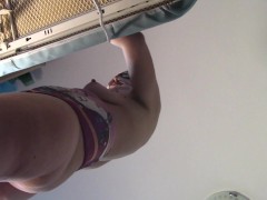 Amateur wife does housework naked. Brunette with hairy pussy, big ass.