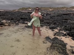 Hot summer Girl peeing on public beach, compilation