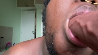 Black Trans Masc Sheds Tears Sucking Big Dick (🔗 to watch full video)
