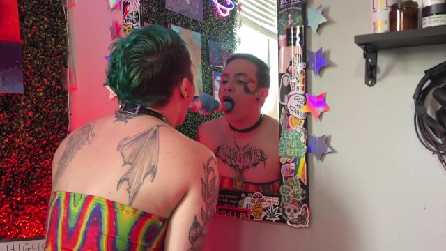 FTM Sucks His Trans Pride Dildo