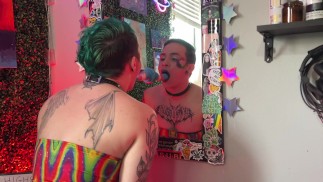 FTM Sucks His Trans Pride Dildo