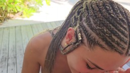 The beauty flirted with me on the beach, and then naked came to my villa and gave me a blowjob