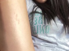 Young Latina loses her virginity with a big black dildo