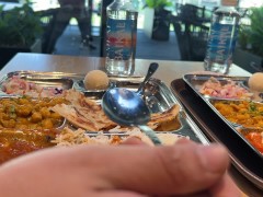 quick sex in the toilet of a shopping mall. Indian food tasting