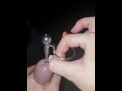 I make his cock explode out the cum through penis plug