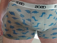 Daddy pisses in dino undies