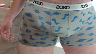 Daddy pisses in dino undies