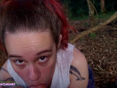 A redhead in the forest asked for my dick and ended up with a cum on her face
