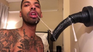 Sloppy Throat Training with Huge Dildo