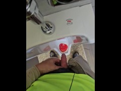 Uncut Pissing in a Public Urinal at a Gas Station