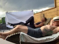 One hand on my cock, one eye on the street... risky fun 😈 Full video on profile