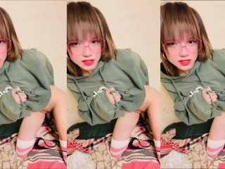 Beautiful Young Trans Girl Enjoys Masturbating with a Huge Toy in Bed