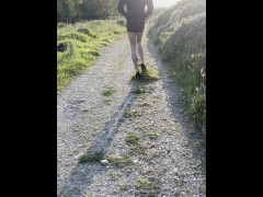 Walking in high heels in forest