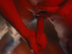 Handjob and big cumshot on the floor in RED Room !!