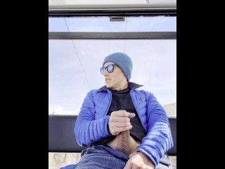 Jerking off my Uncut Cock on a Ski Gondola