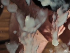 Horny man shoots his cum all over the mirror - Intense and loud moaning!